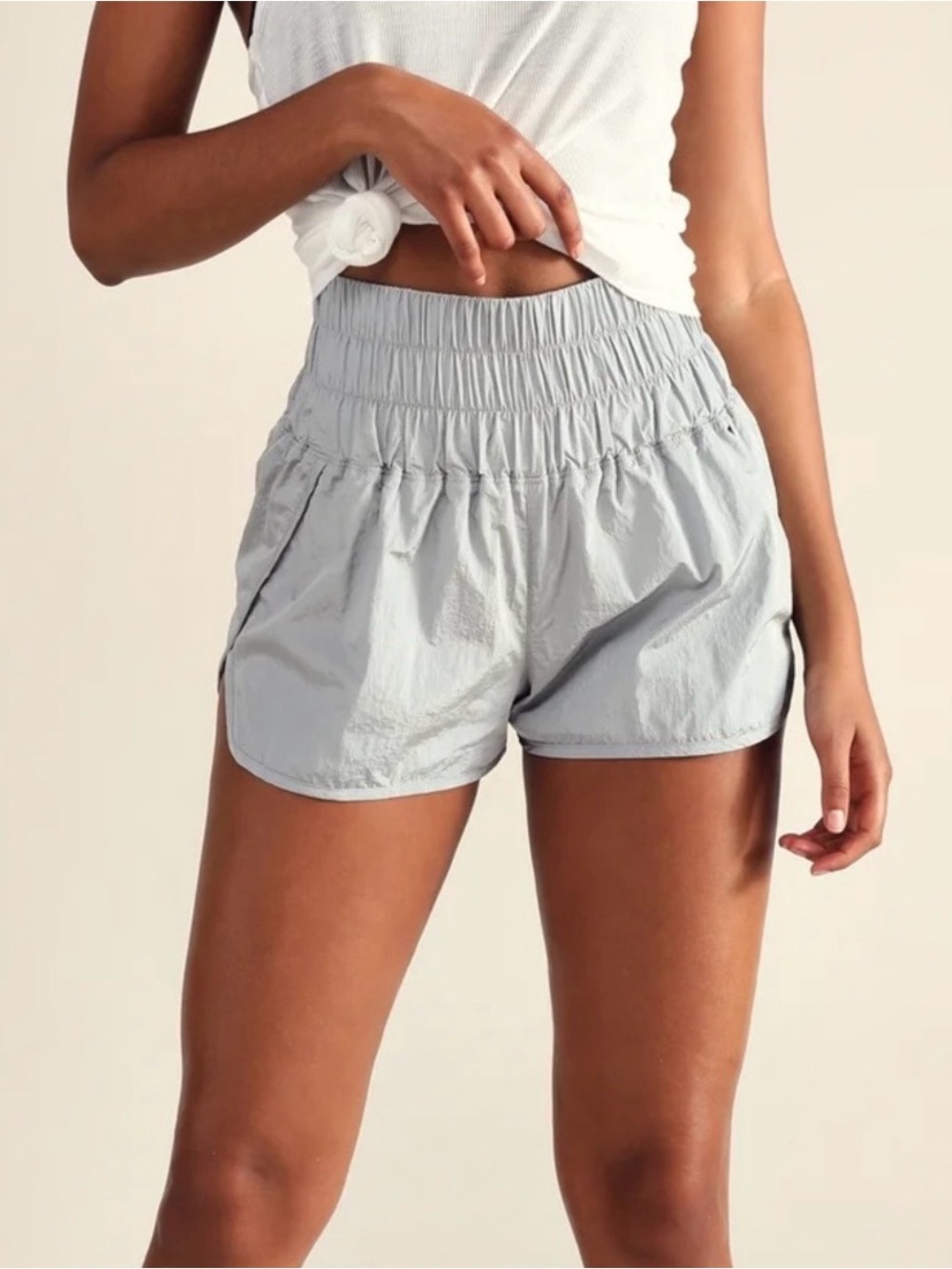 FP Movement by Free People "The Way Home" Shorts Gray Silver Smocked Size Large